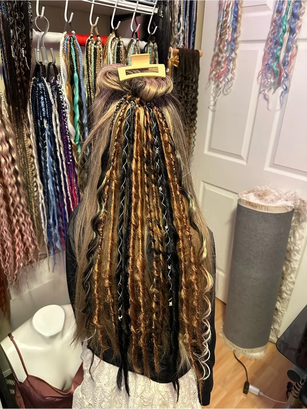 Handmade Mixed-Texture Hair Extensions in Black and Copper Blonde -